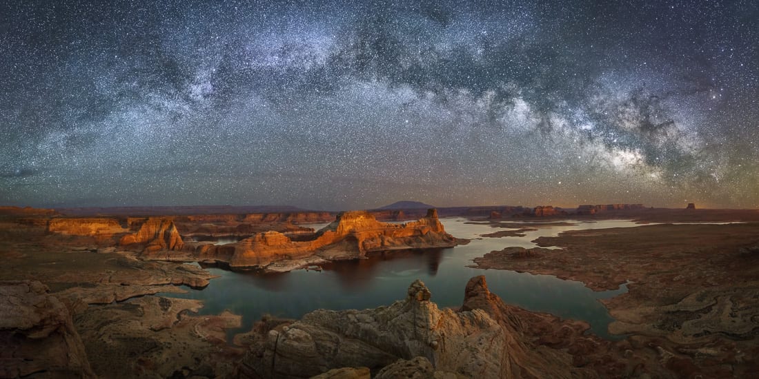 Alstrom Point Overnight Photo Tour Lake Powell Milky Way Pano