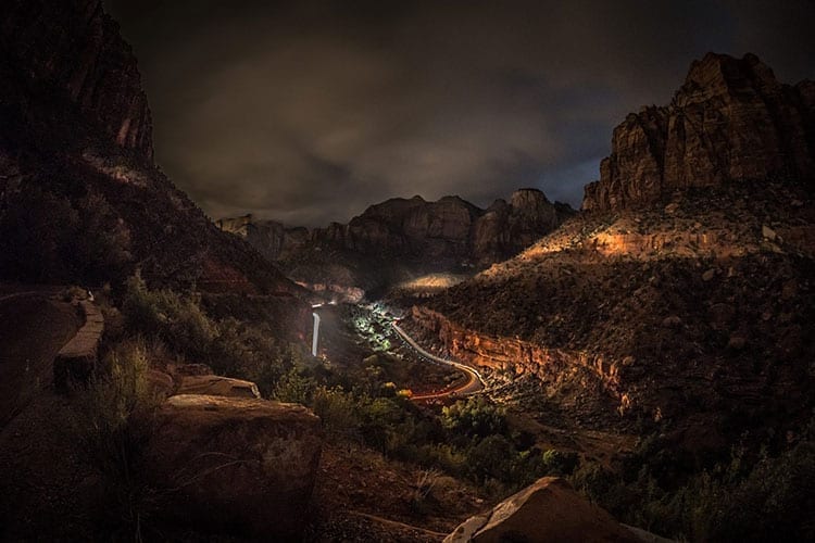 Zion Car Headlight Trail Night Fred Weiner Action Photo Tours