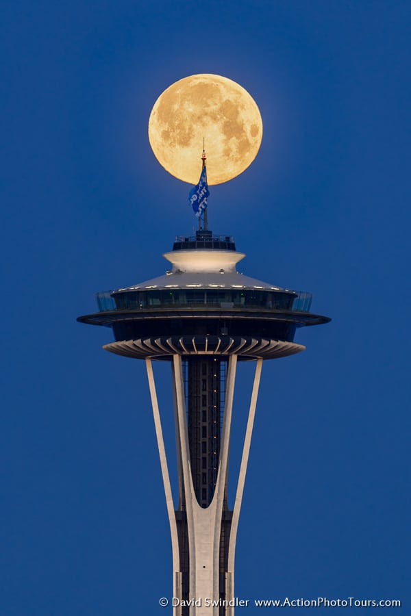 Seattle Space Needle Full Moon