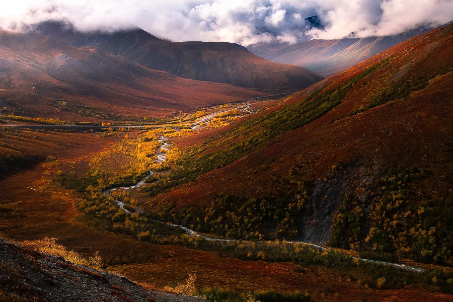 Images from the Dalton Highway north of Fairbanks in the state of Alaska during fall season