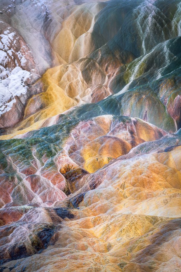 As a photographer, sometimes I find myself more drawn to abstract scenes.  Sometimes it can be a fun guessing game as to what it might actually be.  Here is a shot I took on our Yellowstone Workshop this year.  The various patterns, colors, and shapes really caught my eye.